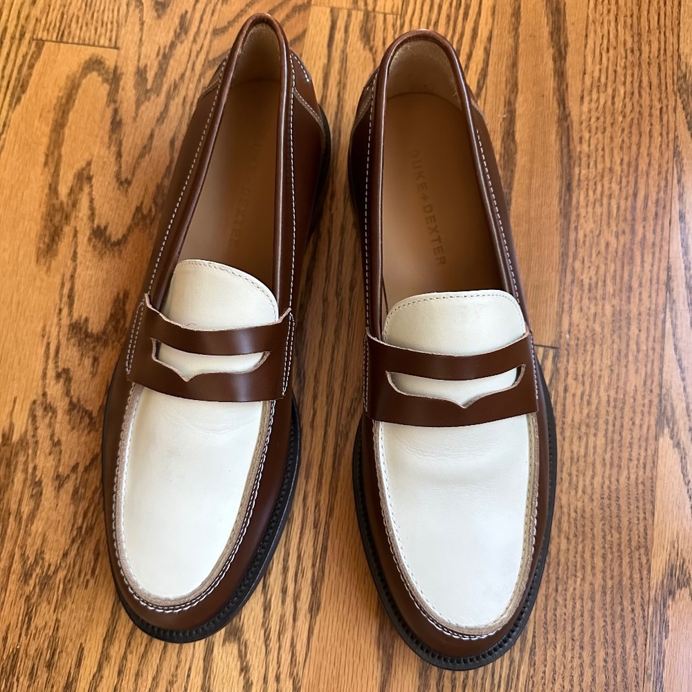 Duke + Dexter Chestnut x White Penny Loafer Size 10